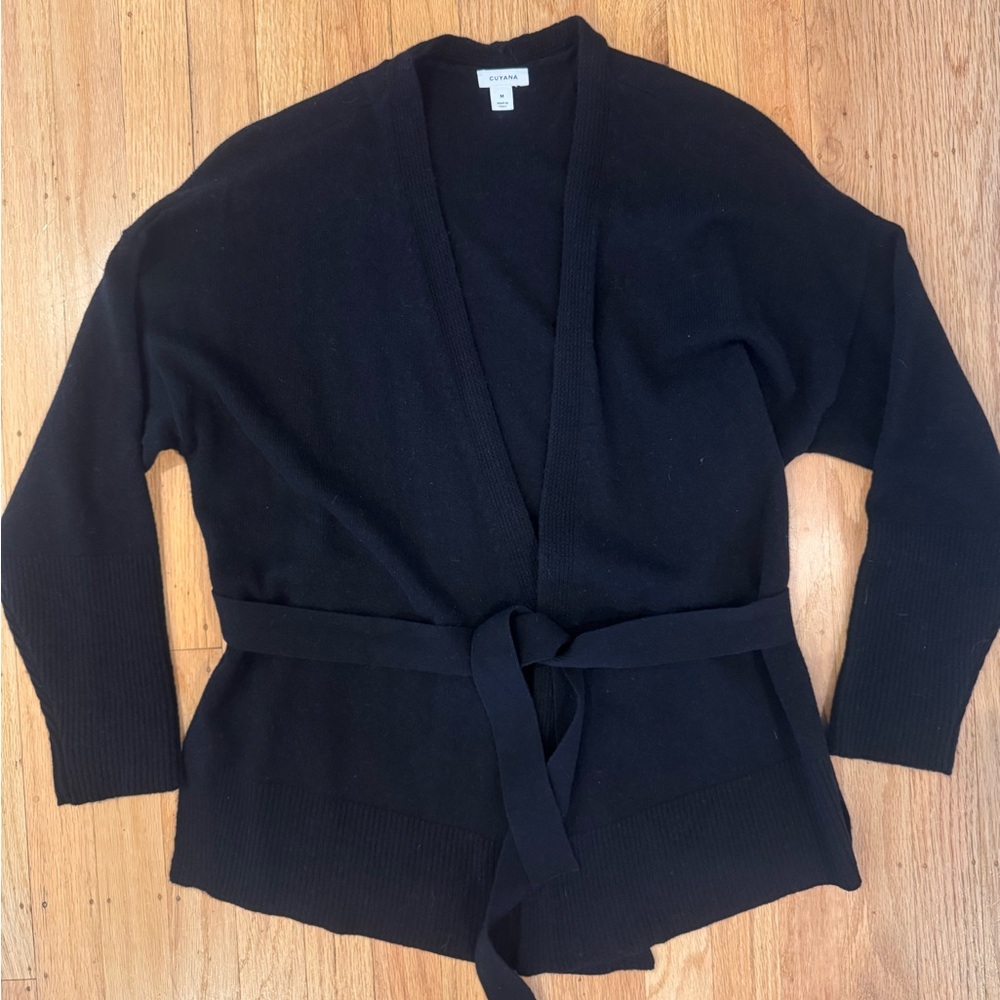 Cuyana Cashmere Black Belted Wrap Cardigan Sweater worn once
